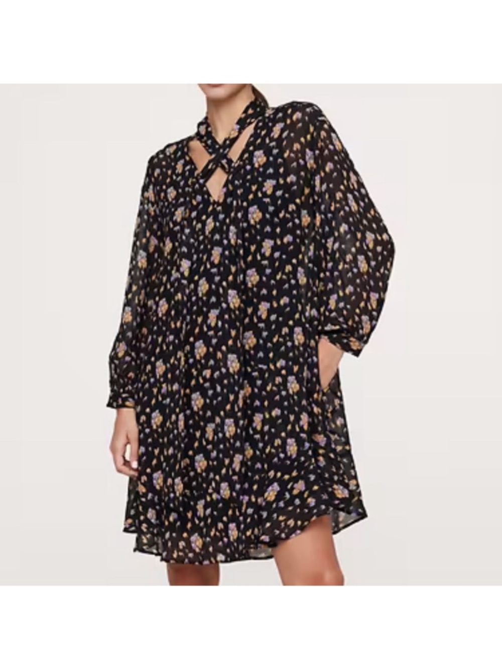NWT Banana Republic Georgette Cross-Tie Trapeze Dress Black Floral Size Medium